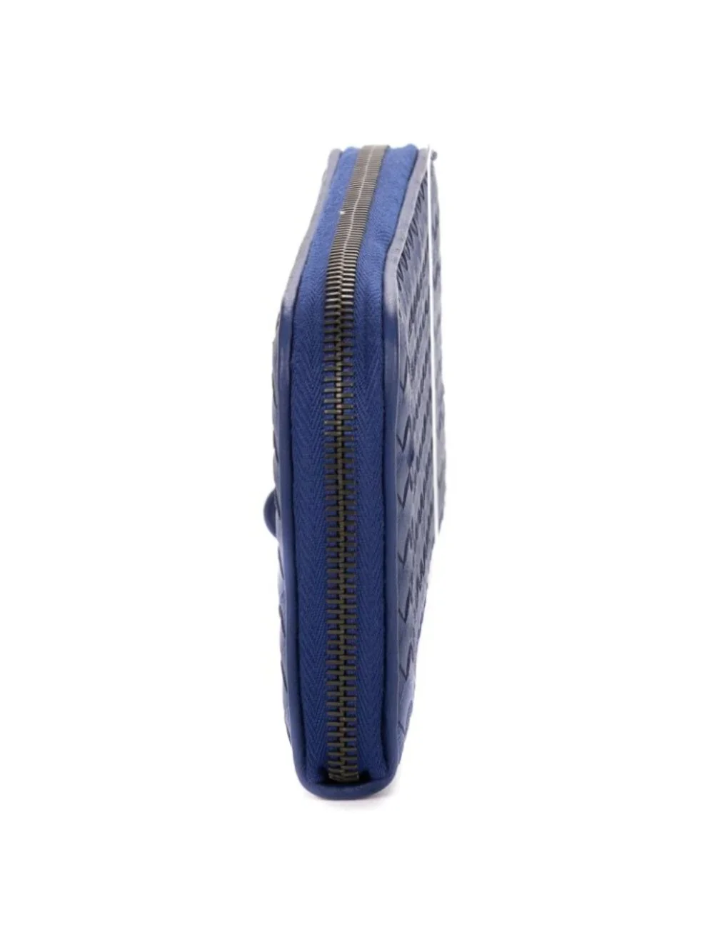 Bottega Veneta Zip Around Wallet Navy Intrecciato Calfskin Leathera
